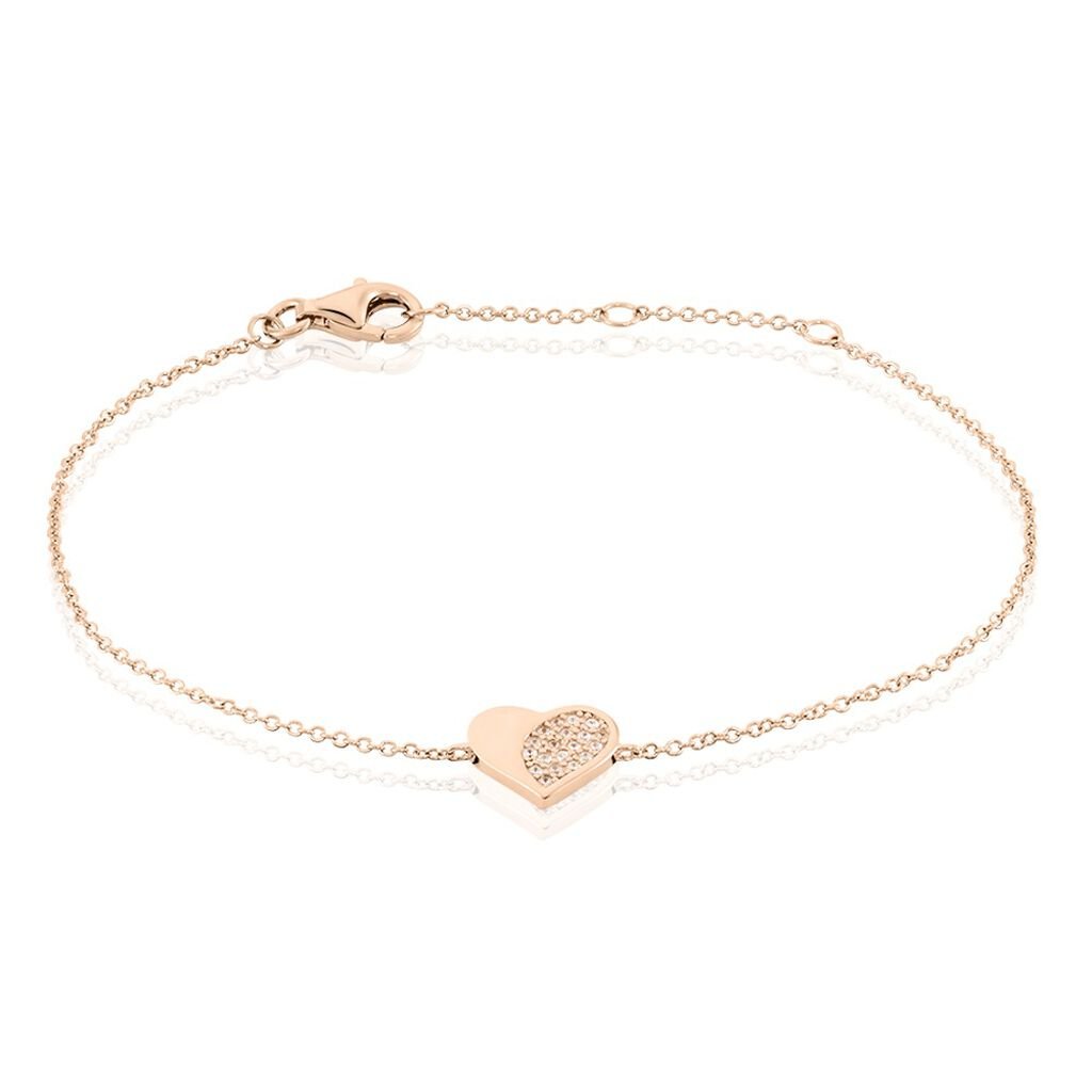 🦚 DEVENA Damen Armband Silber rosevergoldet 925 Zirkonia Weiß Herz, Armband mit Stein