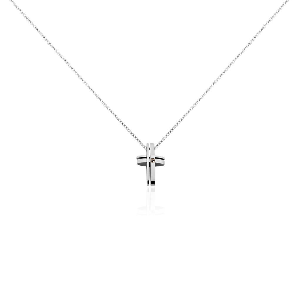 🦚 RUYA 06 Herren Collier Edelstahl Zirkonia Schwarz Religiöses Kreuz, Collier mit Stein