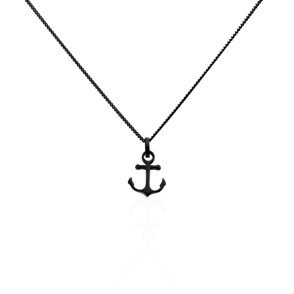 🦚 ANGUS Herren Collier Edelstahl Schwarz Anker, Collier ohne Stein