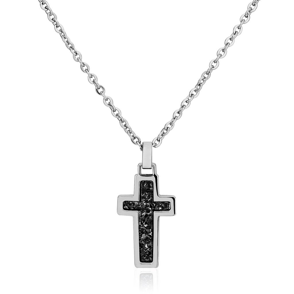 🦚 VOLCAN 2 Herren Collier Edelstahl Religiöses Kreuz, Collier ohne Stein