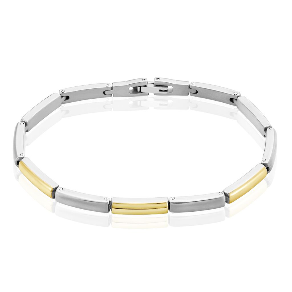 🦚 EMBER Damen Armband Titan Bicolor Silber/Roségold Rechteckig B 4 mm, Armband ohne Stein