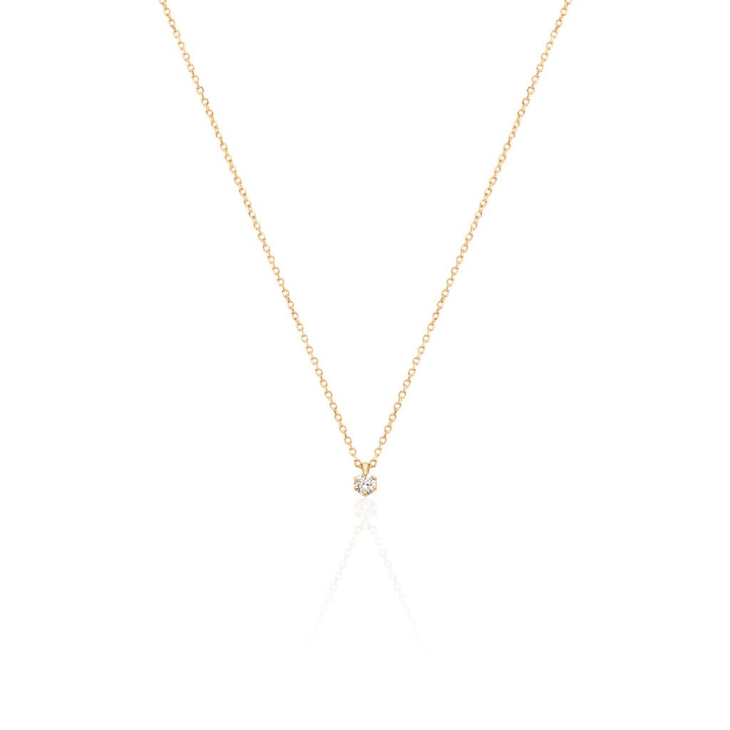 🦚 MONOPOLI Damen Collier Gold 585 (14 Karat) Diamant Weiß 0,11 ct, Collier mit Stein