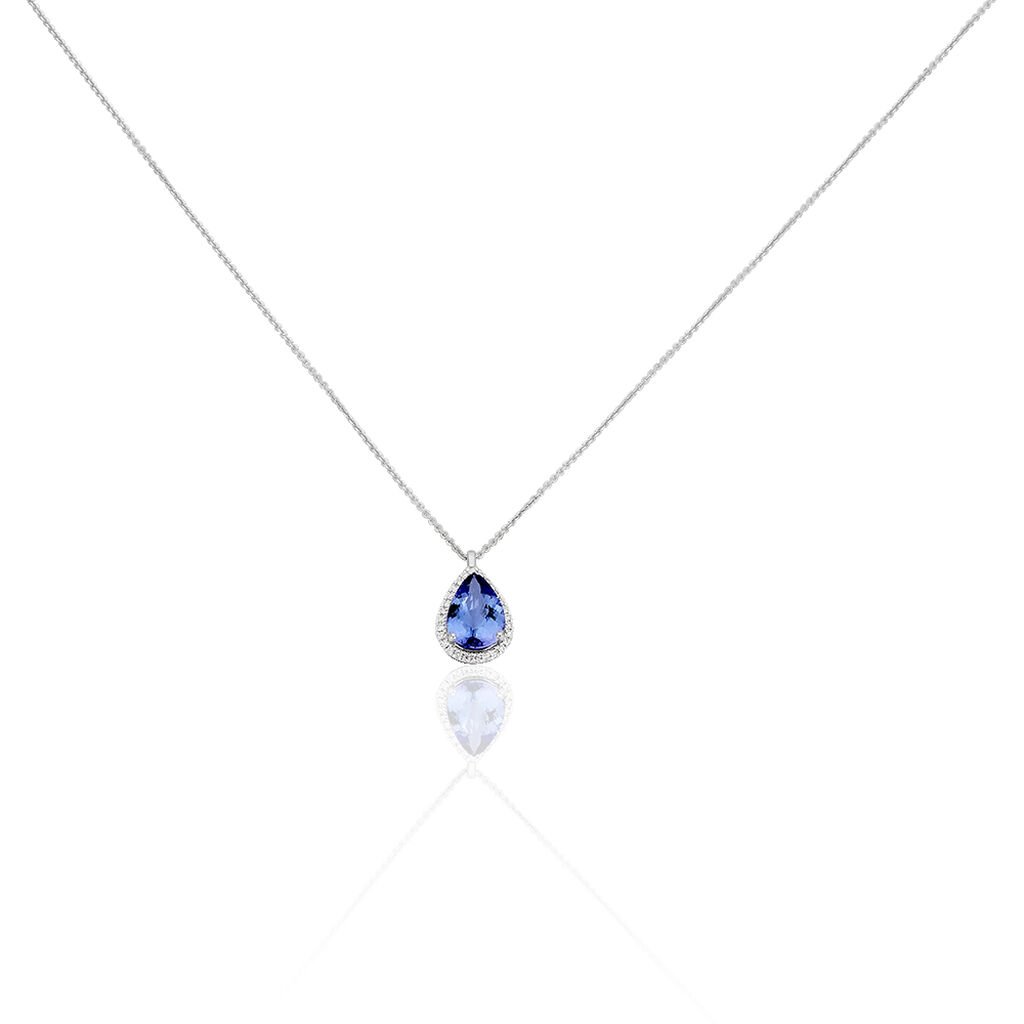 🦚 OCEAN 2 Damen Collier Weißgold 585 (14 Karat) Tansanit Blau 2,1 ct Tropfen, Collier mit Stein