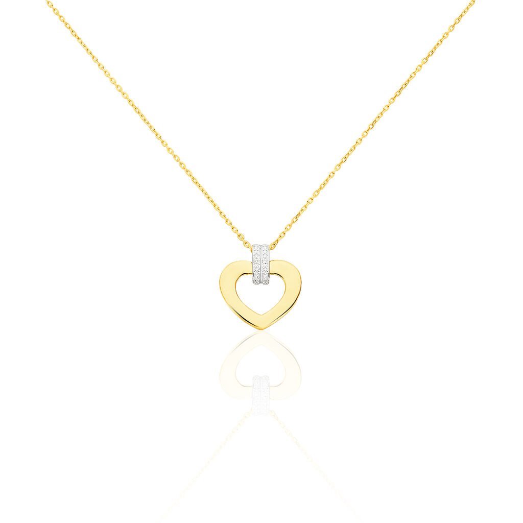🦚 HERZ Damen Collier Gold Bicolor 375 (9 Karat) Diamant Weiß 0,01 ct Barren, Collier mit Stein