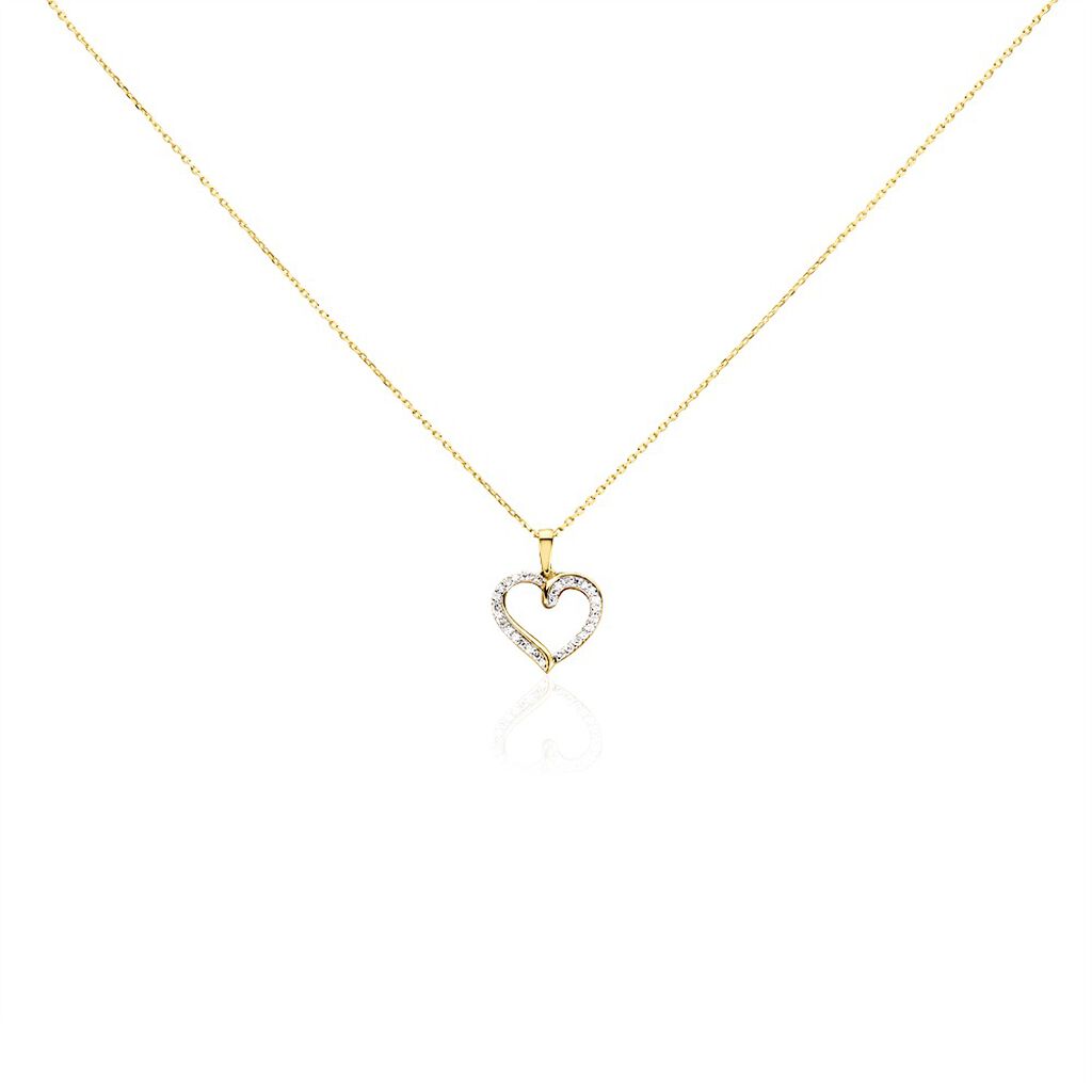 🦚 Herz Chic Damen Collier Gold 375 (9 Karat) Diamant Weiß 0,03 ct Herz, Collier mit Stein