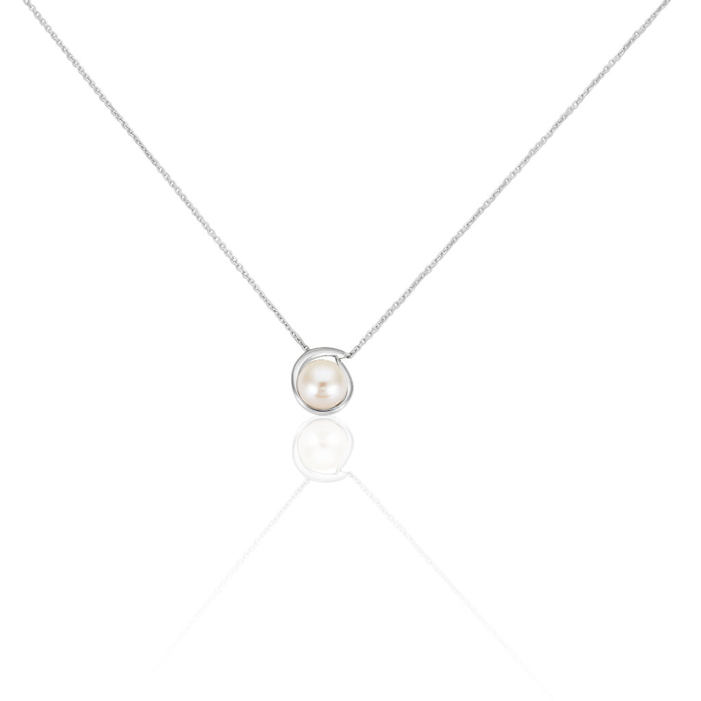 🦚 DROP 2 Damen Collier Weißgold 375 (9 Karat) Zuchtperle Perlmutt Ball, Collier mit Stein