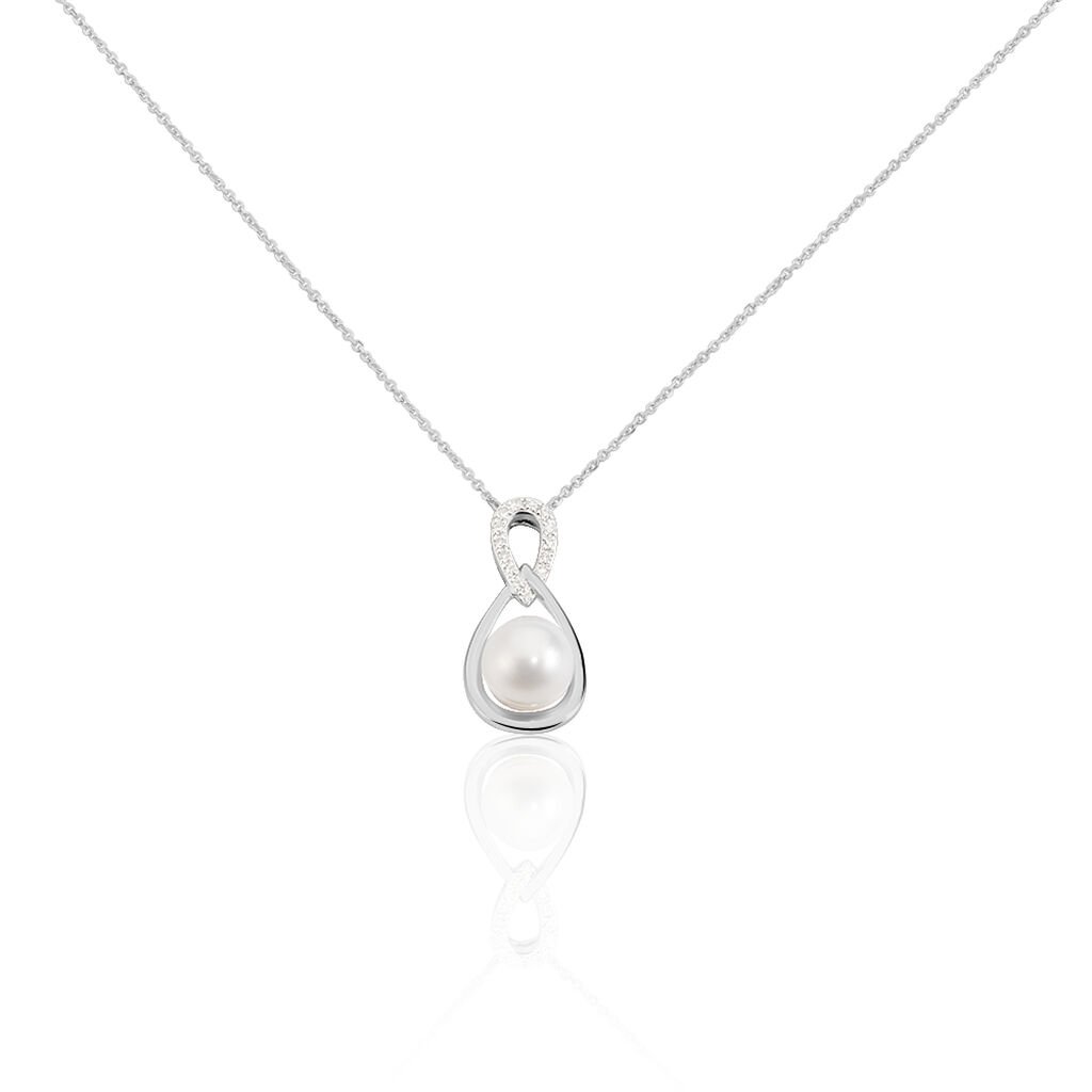 🦚 LISY Damen Collier Weißgold 375 (9 Karat) Zuchtperle Perlmutt Tropfen, Collier mit Stein