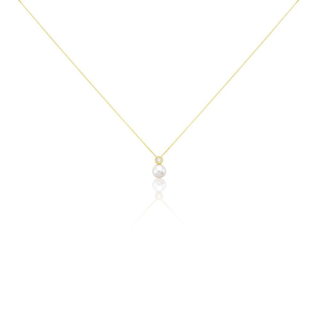🦚 HARMONY Damen Collier Gold 375 (9 Karat) Zuchtperle Weiß, Collier mit Stein