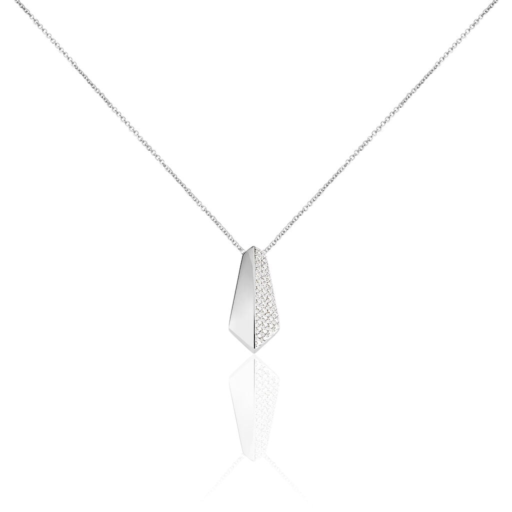 🦚 AURELIE Damen Collier Weißgold 375 (9 Karat) Zirkonia Weiß 0,33 ct Raute, Collier mit Stein