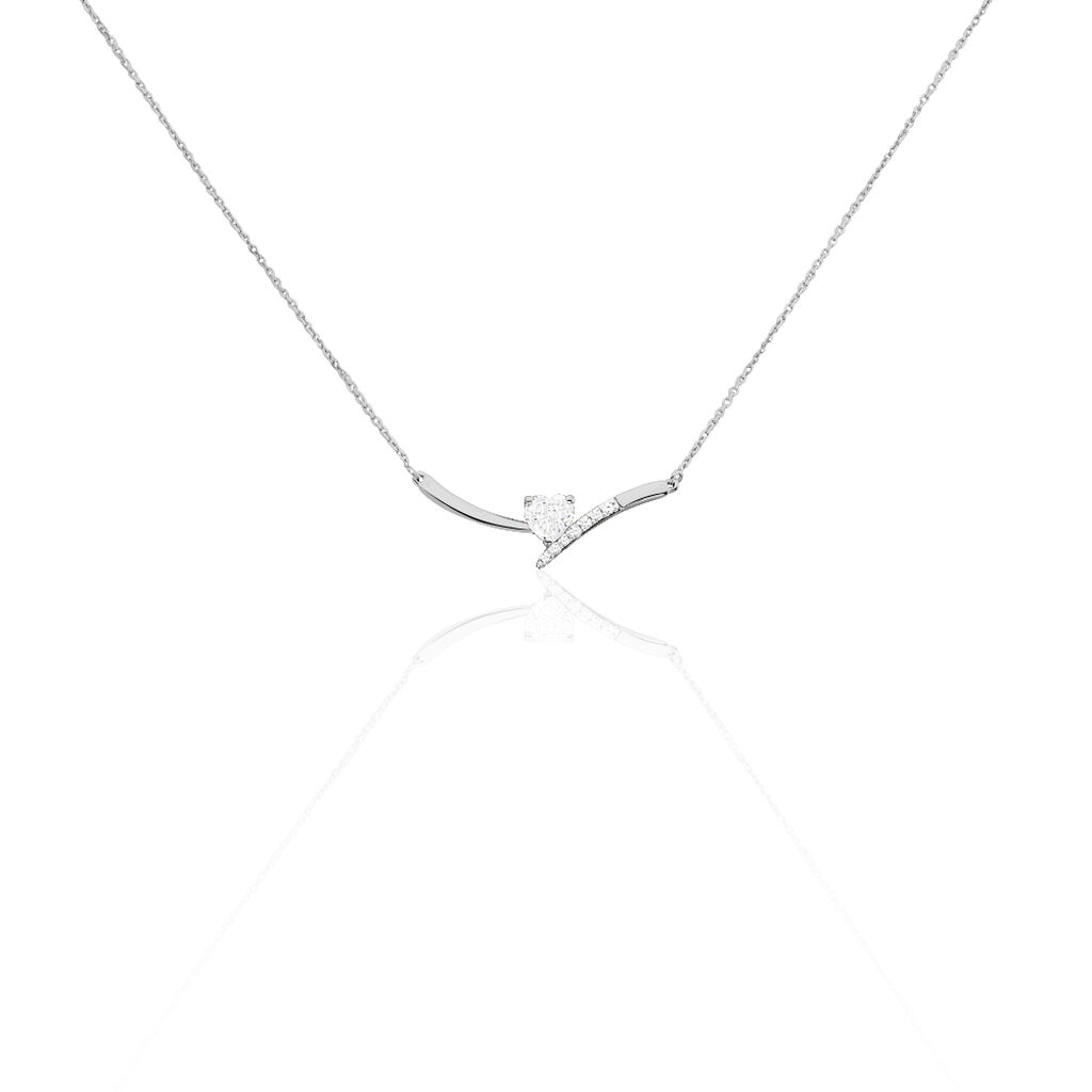 🦚 EVA Damen Collier Weißgold 375 (9 Karat) Zirkonia Weiß 0,8 ct Herz, Collier mit Stein
