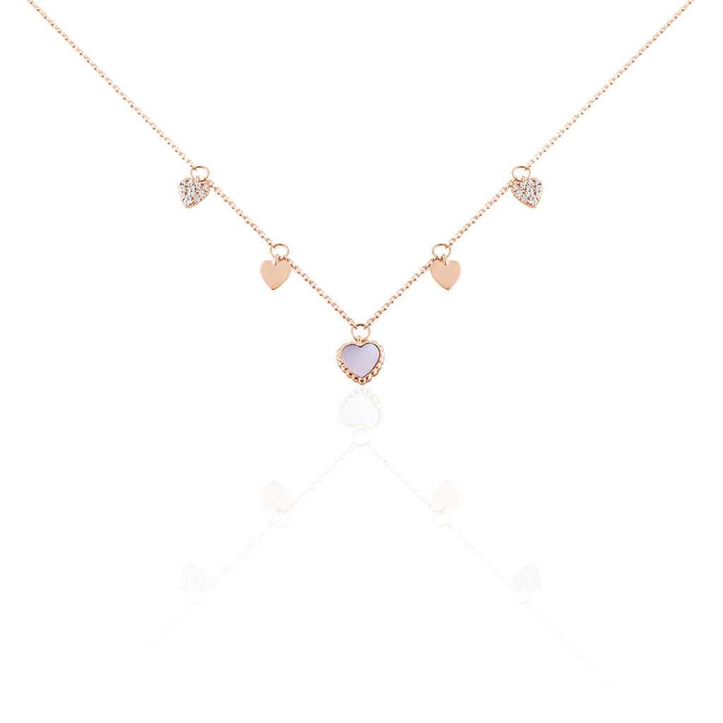 🦚 RHEA Damen Collier Rosegold 375 (9 Karat) Zirkonia Weiß 0,03 ct Herz, Collier mit Stein