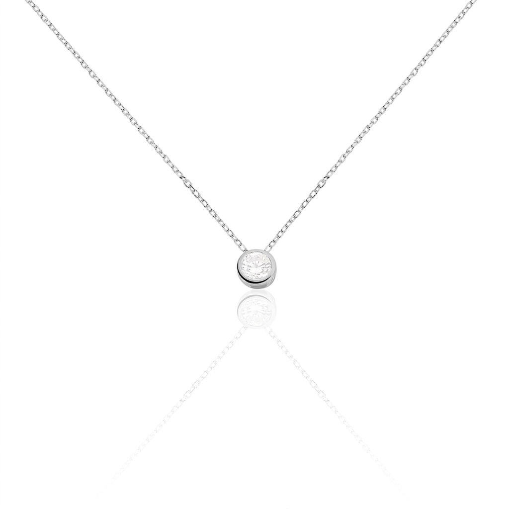 🦚 Damen Collier Weißgold 375 (9 Karat) Zirkonia Weiß Tropfen, Collier mit Stein