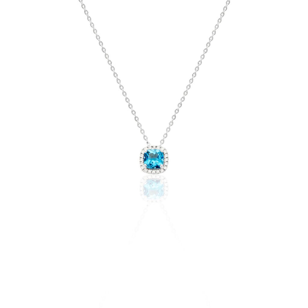 🦚 Blue crown Damen Collier Weißgold 375 (9 Karat) Zirkonia Blau Viereck, Collier mit Stein