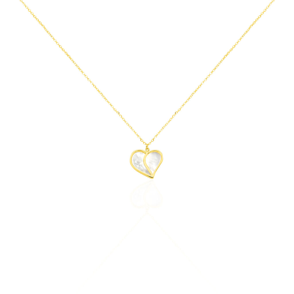 🦚 Damen Collier Gold 375 (9 Karat) Perlmutt Perlmutt Herz, Collier mit Stein