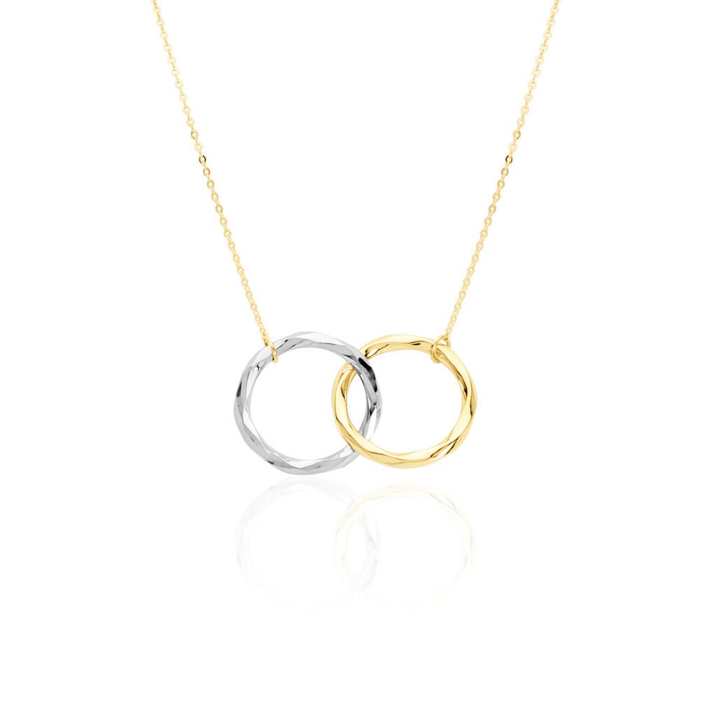 🦚 Damen Collier Gold Bicolor Gelb/Silber 375 (9 Karat) Kreis, Collier ohne Stein
