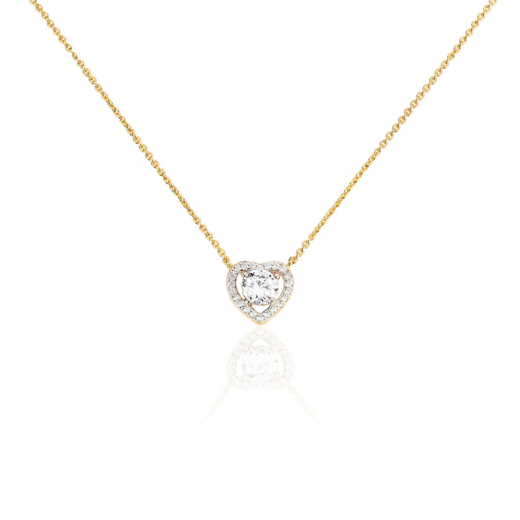 🦚 ALAIS Damen Collier Vergoldet Zirkonia Weiß 0,28 ct Herz, Collier mit Stein