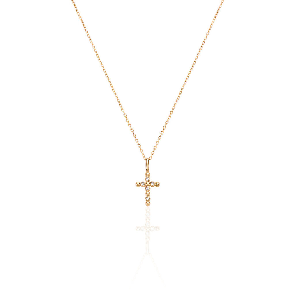 🦚 ASPEN Damen Collier Vergoldet Zirkonia Weiß Religiöses Kreuz, Collier mit Stein