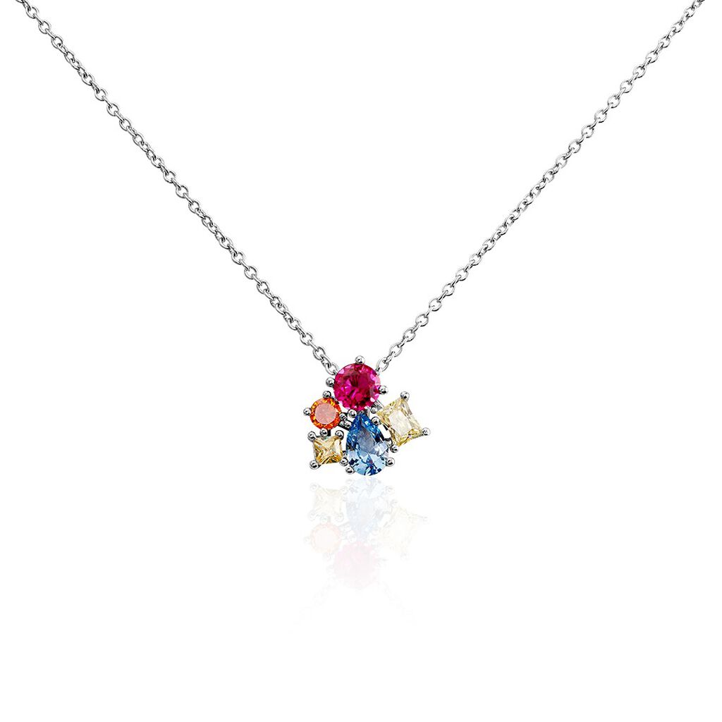 🦚 LAYLANI Damen Collier Silber Silber 925 Spinell Rot 0,13 ct Blume, Collier mit Stein