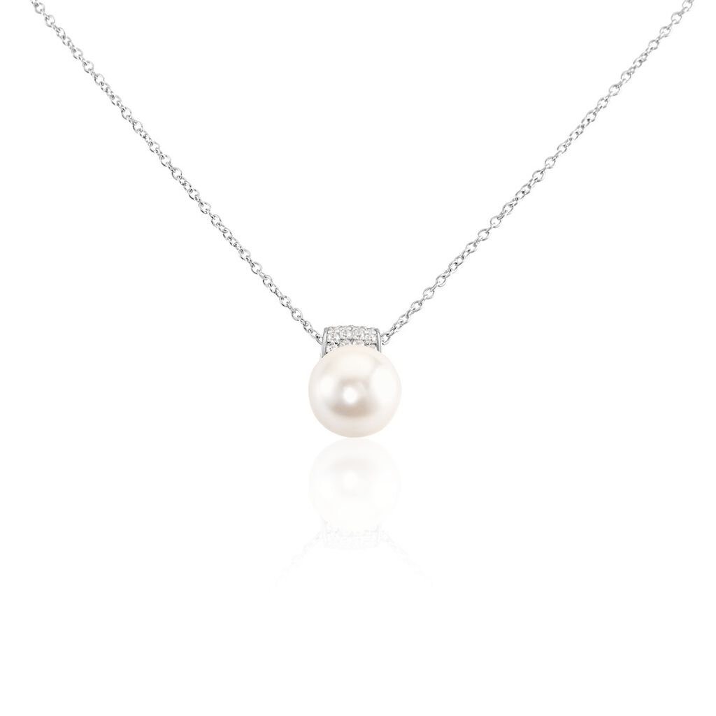 🦚 RITEJ Damen Collier Silber 925 Synthetische Perle Weiß 1,2 ct B 1,2 mm, Collier mit Stein