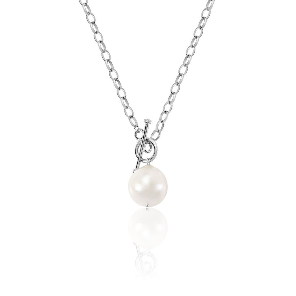 🦚 Granda Damen Collier Silber 925 Zuchtperle Weiß, Collier mit Stein