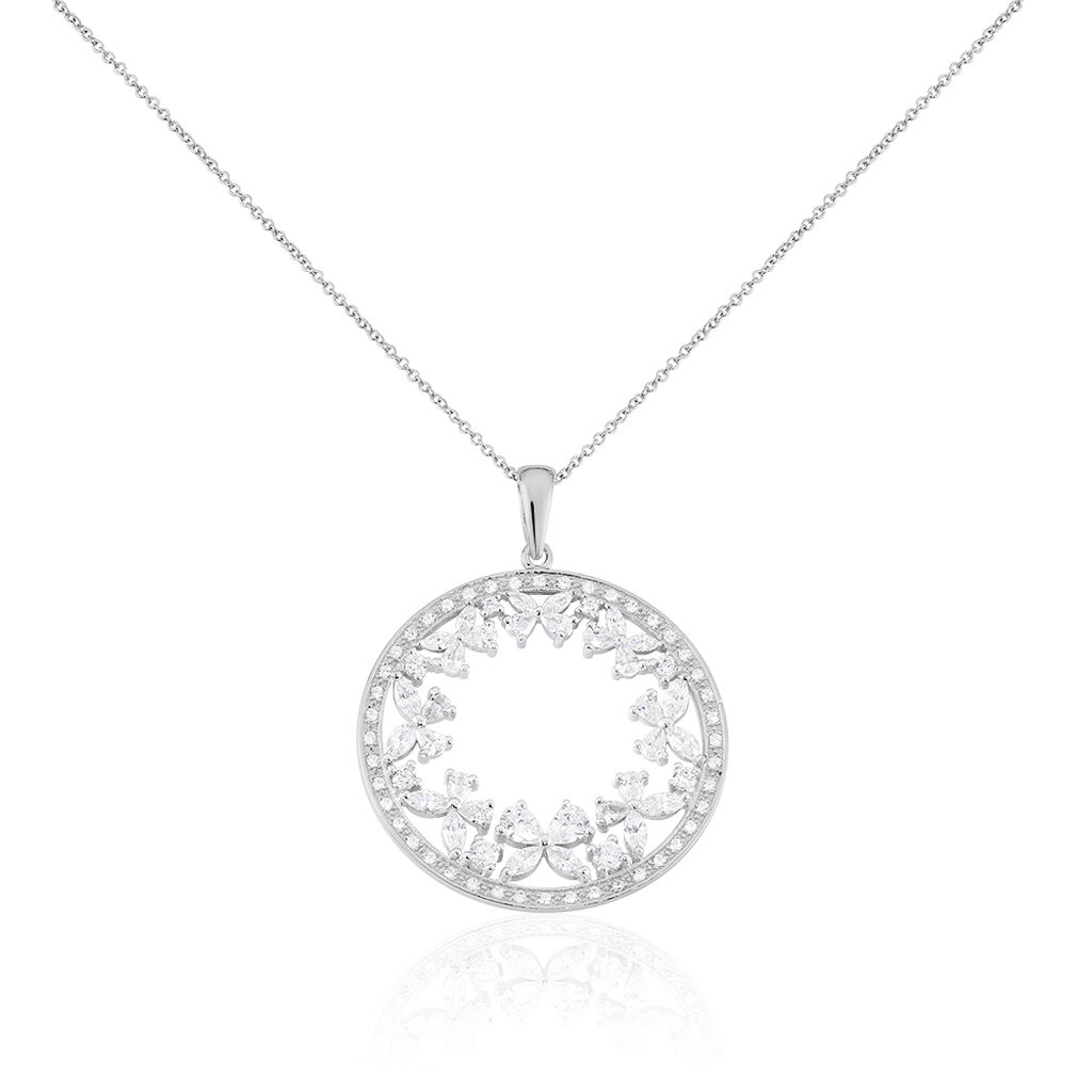 🦚 KATUCIA 9 Damen Collier Silber 925 Zirkonia Weiß Kreis, Collier mit Stein