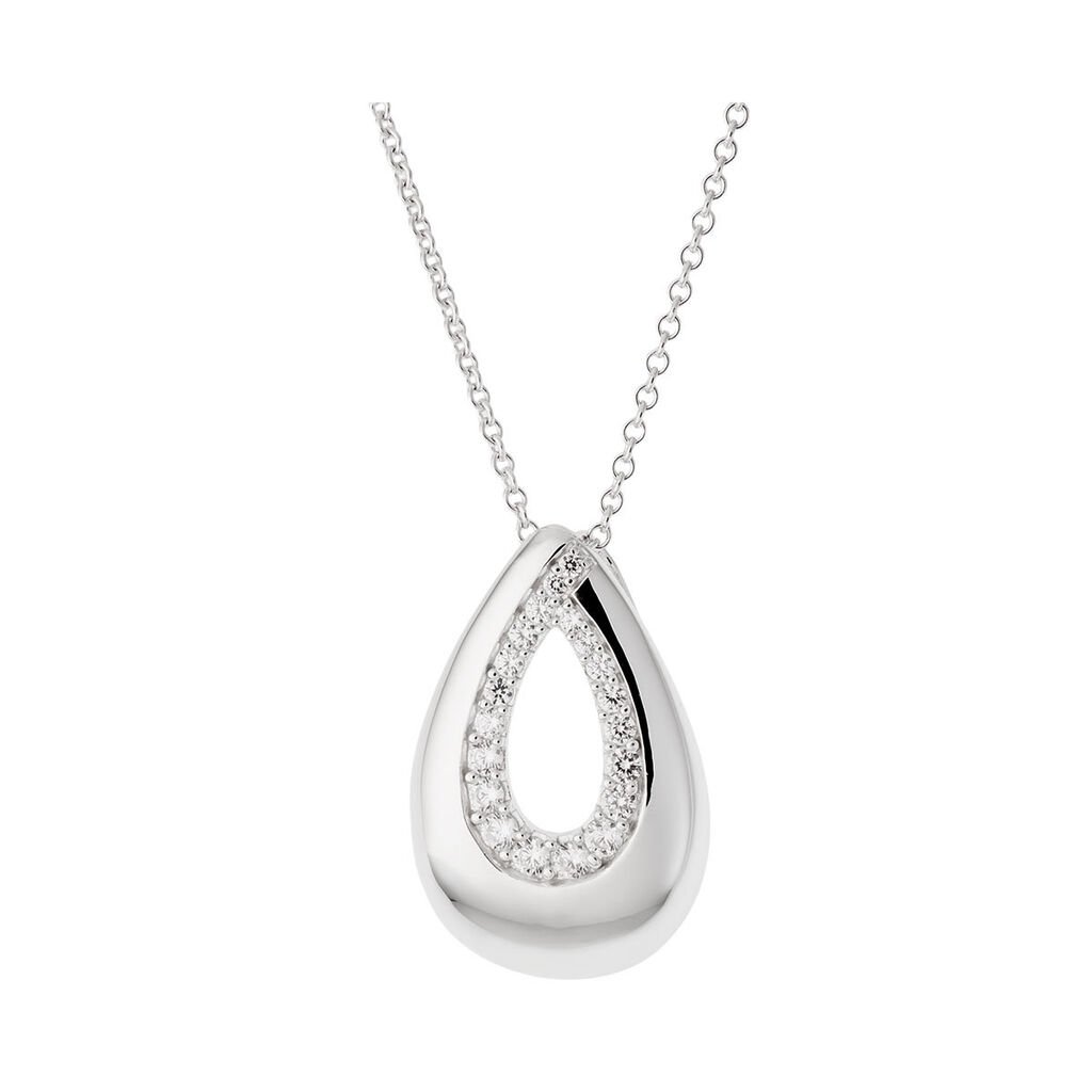 🦚 VILIANA Damen Collier Silber 925 Zirkonia Weiß Tropfen, Collier mit Stein