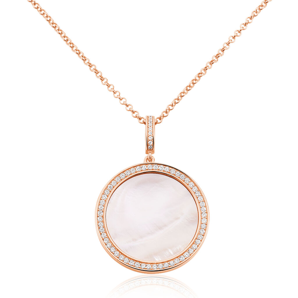 🦚 IRIS Damen Collier Silber rosevergoldet 925 Zirkonia Weiß Kreis, Collier mit Stein