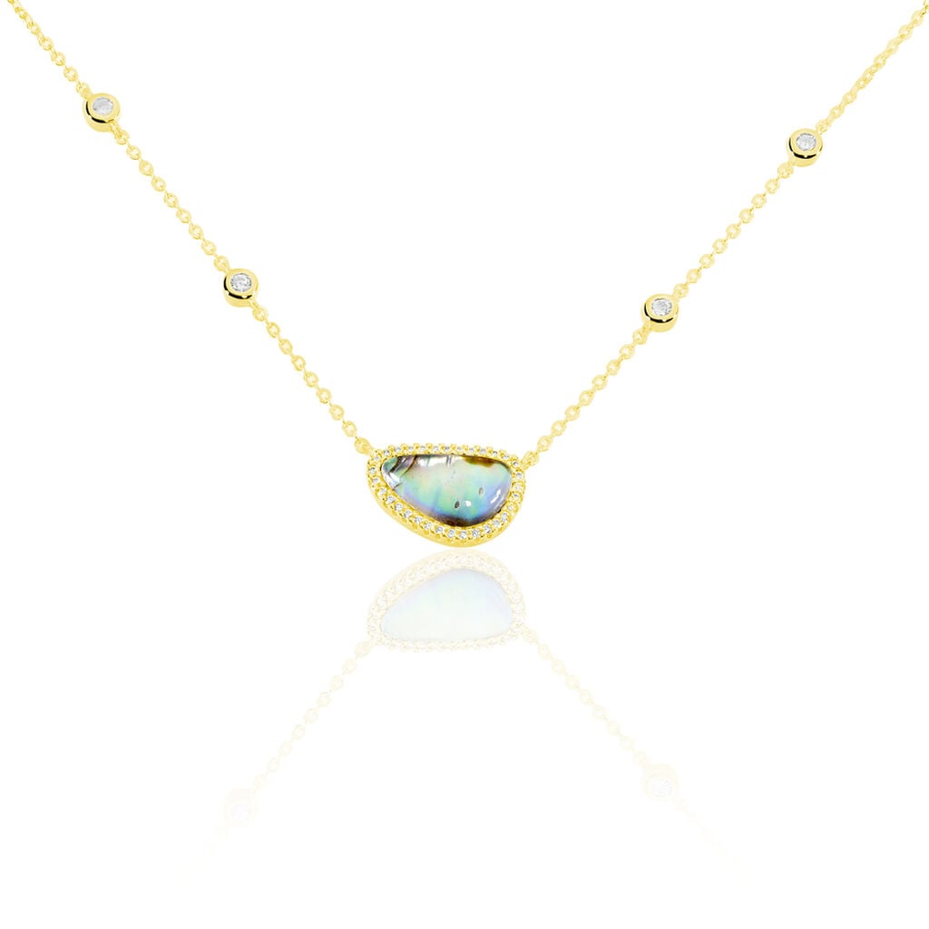 🦚 MANOLLA Damen Collier Silber vergoldet 925 Zirkonia Perlmutt 100,3 ct Oval, Collier mit Stein