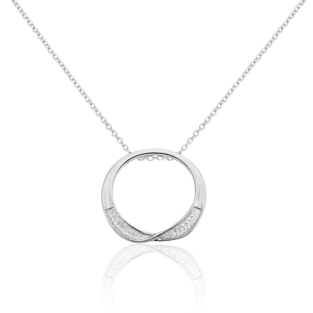 🦚 VANYA Damen Collier Silber 925 Zirkonia Weiß Kreis, Collier mit Stein
