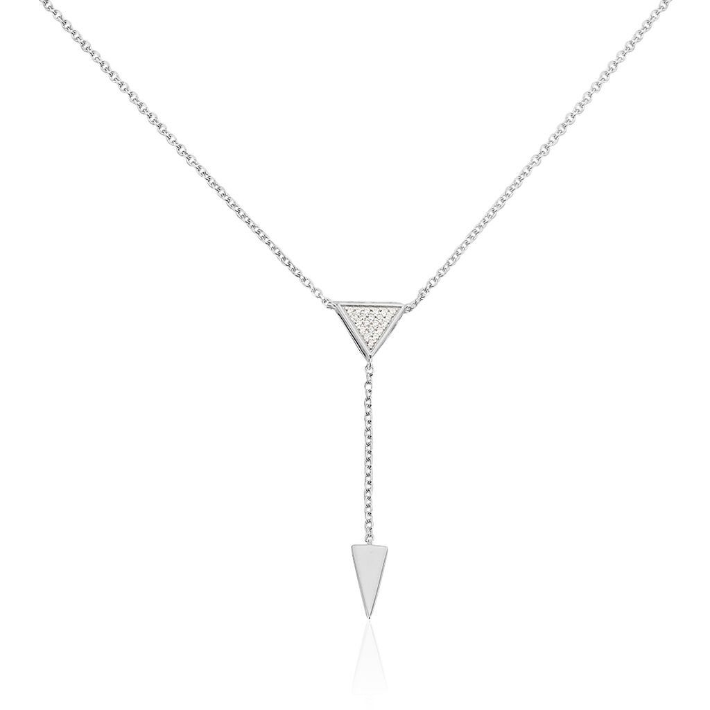 🦚 SVETLA Damen Collier Silber 925 Zirkonia Weiß Dreieck, Collier mit Stein