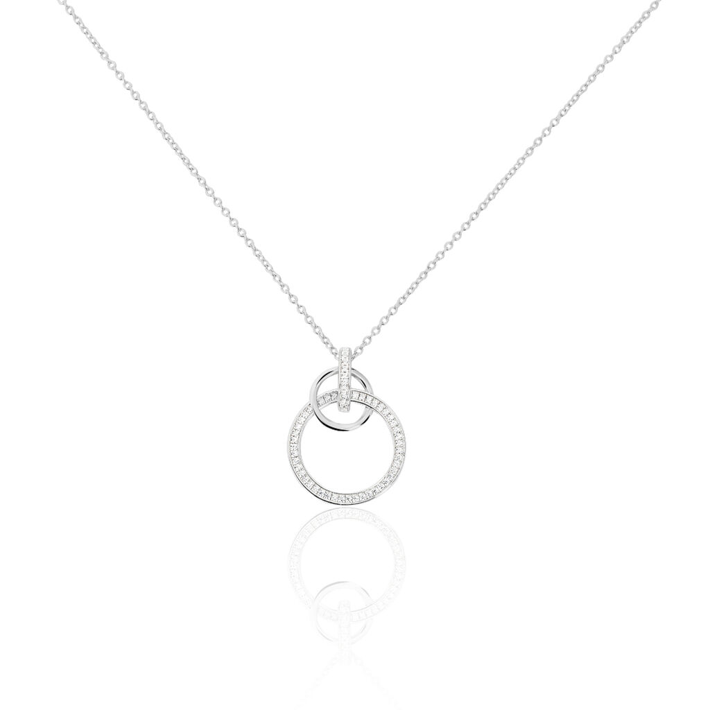 🦚 Damen Collier Silber 925 Zirkonia Weiß Kreis, Collier mit Stein