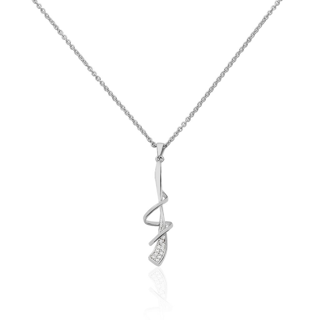 🦚 MARIA Damen Collier Silber 925 Zirkonia Weiß Welle, Collier mit Stein