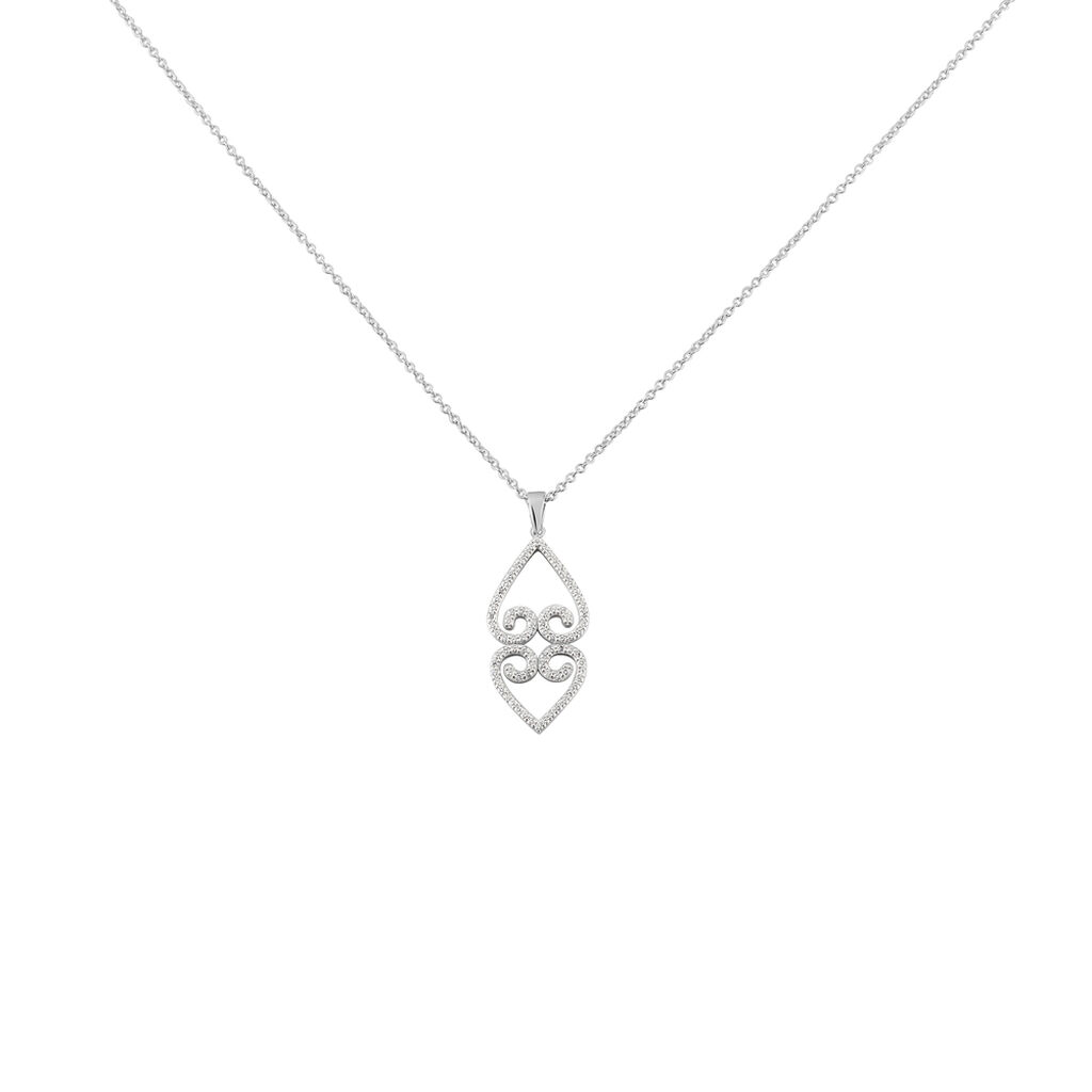 🦚 HEARTS Damen Collier Silber 925 Zirkonia Weiß, Collier mit Stein
