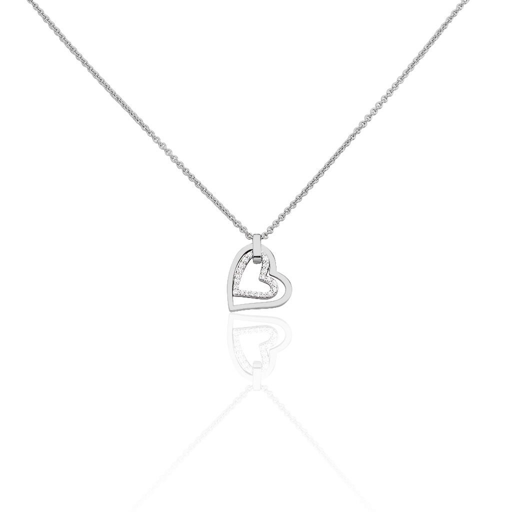 🦚 ALYSSJA HERZ 4 Damen Collier Silber 925 Zirkonia Weiß Doppelherz, Collier mit Stein