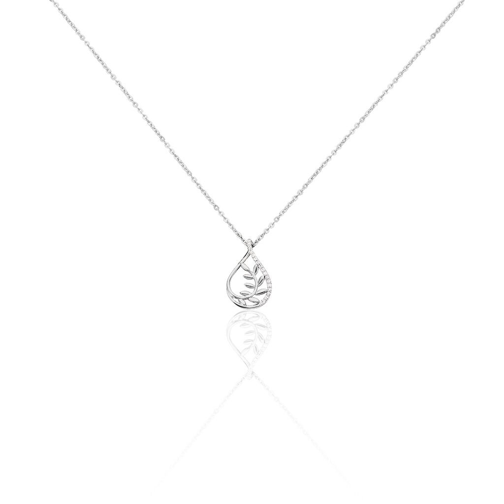🦚 BERITA Damen Collier Silber 925 Zirkonia Weiß Blatt, Collier mit Stein