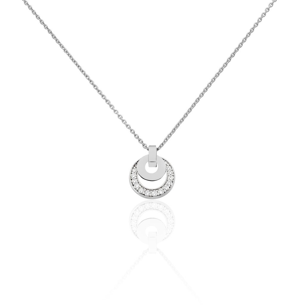 🦚 BE ROUND Damen Collier Silber 925 Zirkonia Weiß Kreis, Collier mit Stein