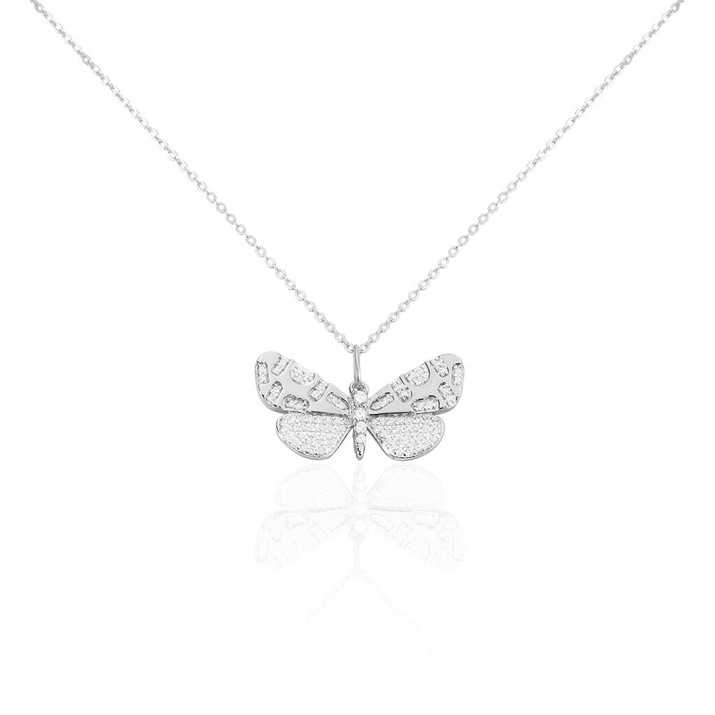 🦚 Damen Collier Silber 925 Zirkonia Weiß 1,02 ct Schmetterling, Collier mit Stein