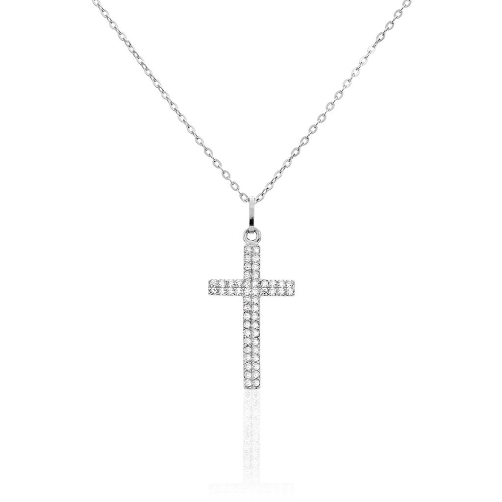🦚 CAROLA Damen Collier Silber 925 Zirkonia Weiß Religiöses Kreuz, Collier mit Stein