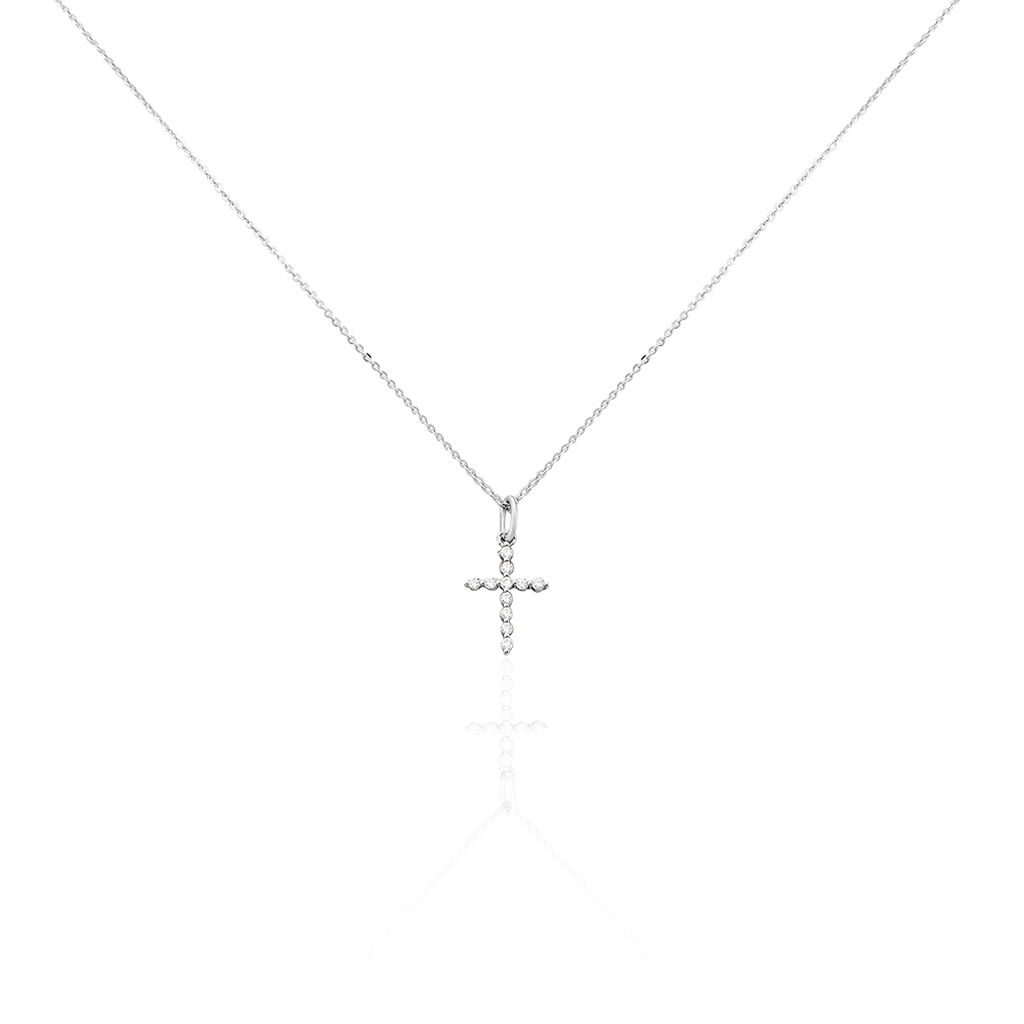 🦚 NORINE 01 Damen Collier Silber 925 Zirkonia Weiß Religiöses Kreuz, Collier mit Stein
