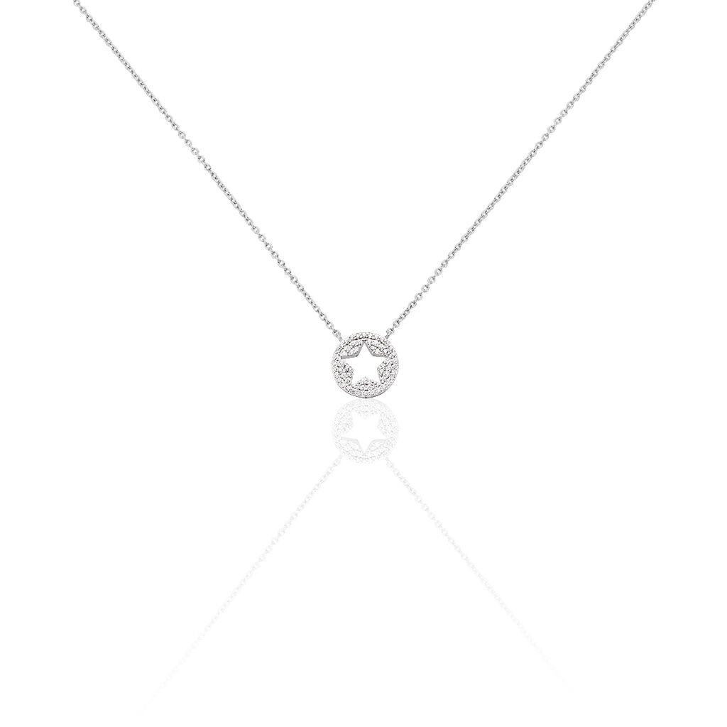🦚 KOSSARA1 Damen Collier Silber 925 Zirkonia Weiß Stern, Collier mit Stein