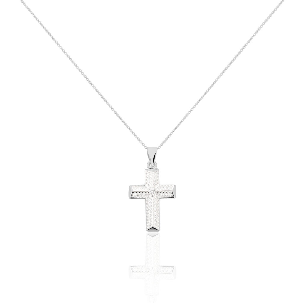 🦚 Damen Collier Silber 925 Zirkonia Weiß 0,04 ct Religiöses Kreuz, Collier mit Stein