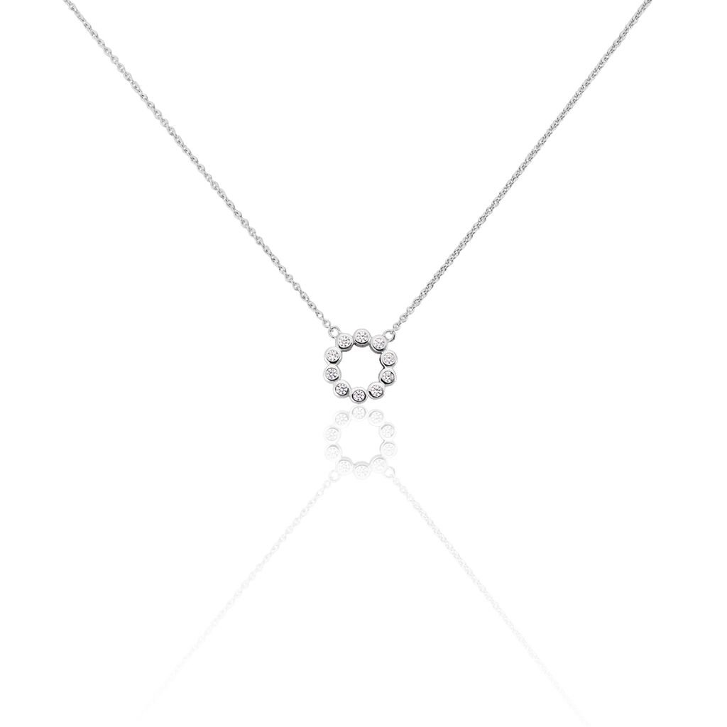 🦚 NJOLLA Damen Collier Silber 925 Zirkonia Weiß Kreis, Collier mit Stein