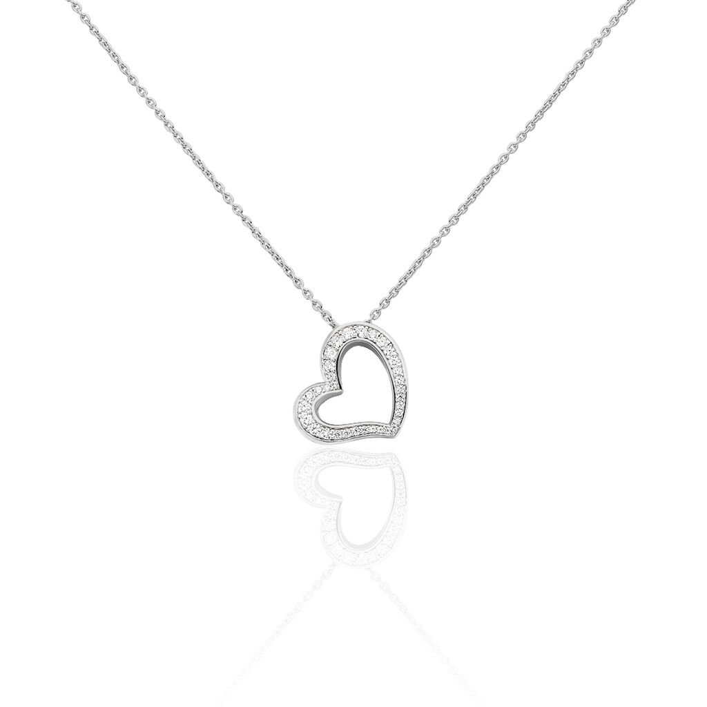 🦚 Damen Collier Silber 925 Zirkonia Weiß Herz, Collier mit Stein