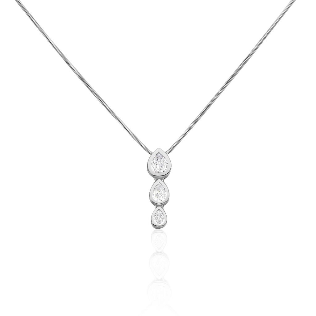 🦚 Damen Collier Silber 925 Zirkonia Weiß 3,700 ct Tropfen, Collier mit Stein