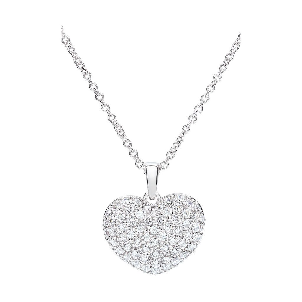 🦚 Damen Collier Silber 925 Zirkonia Weiß Herz, Collier mit Stein
