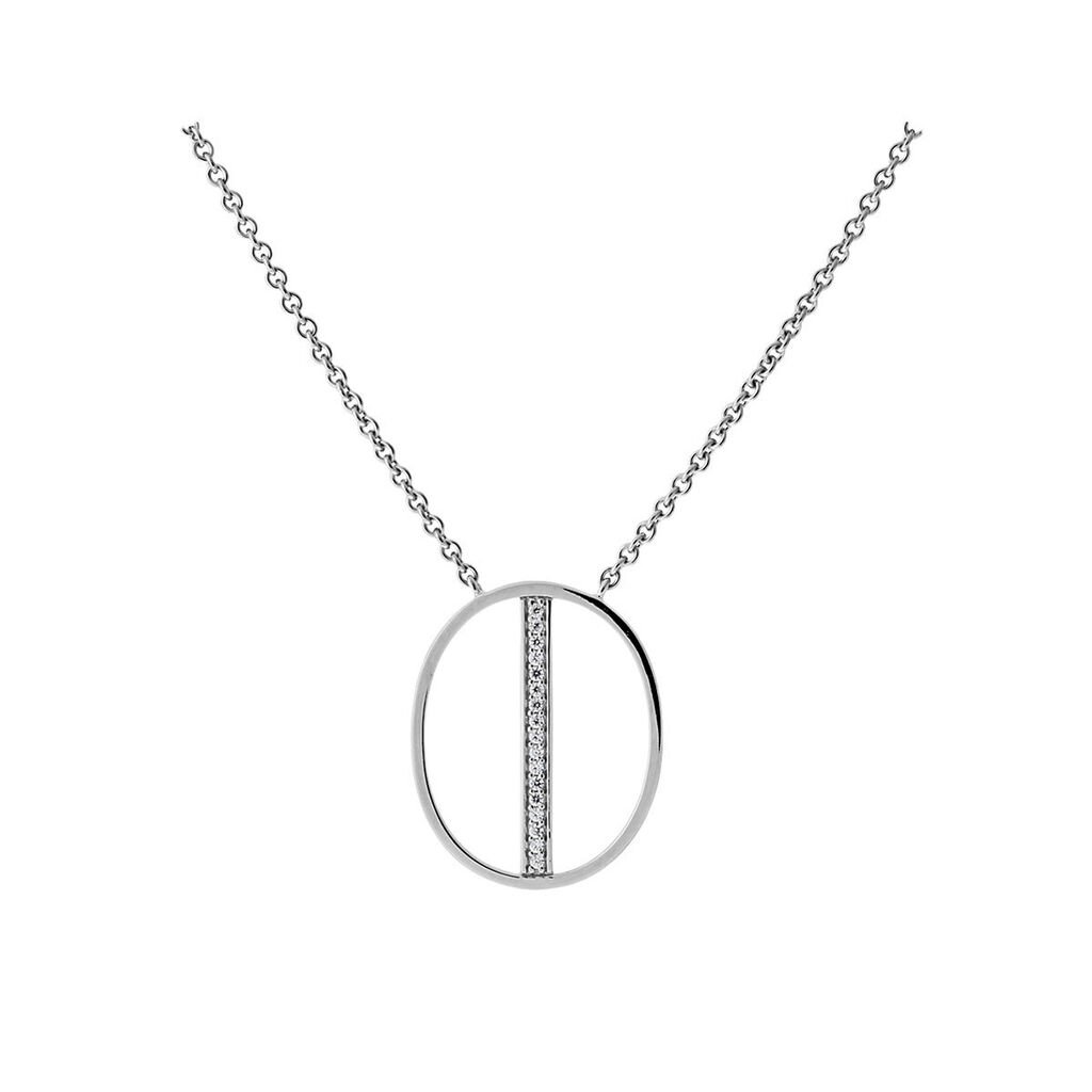 🦚 Damen Collier Silber 925 Zirkonia Weiß Kreis, Collier mit Stein