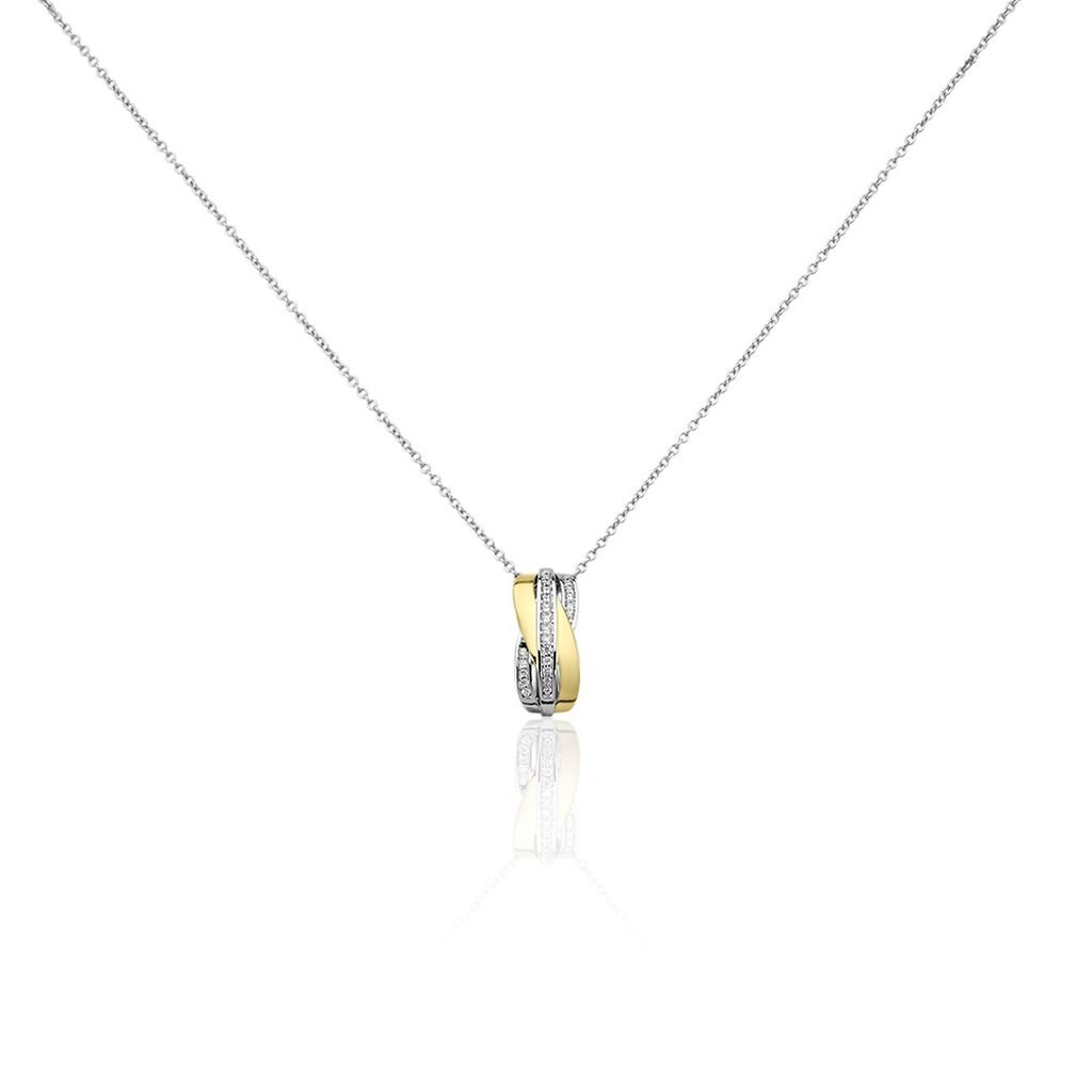 🦚 MONICA Damen Collier Silber Bicolor Gelb/Silber 925 Zirkonia Weiß, Collier mit Stein