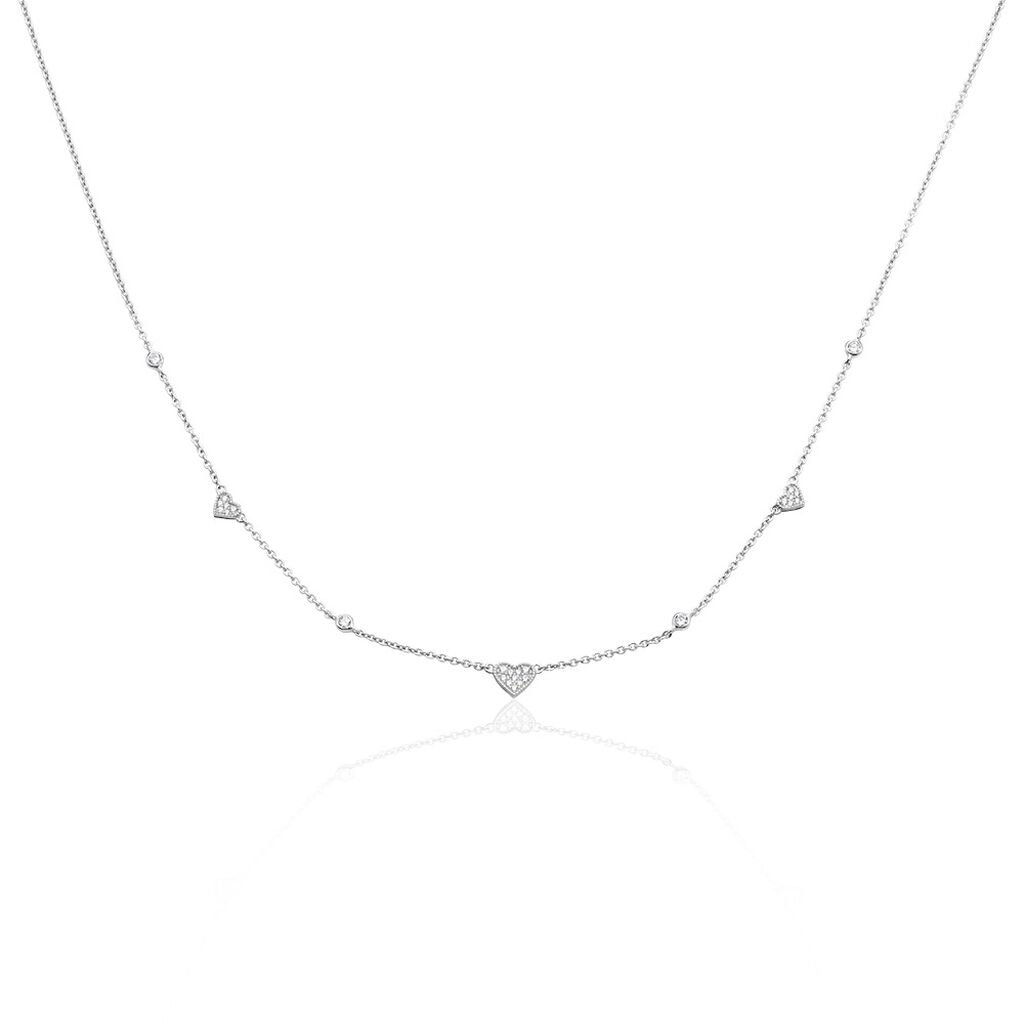 🦚 LUBOV Damen Collier Silber 925 Zirkonia Weiß 0,28 ct Herz B 2,5 mm, Collier mit Stein