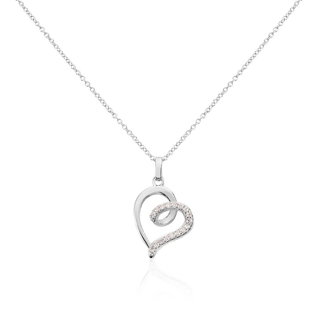 🦚 Damen Collier Silber 925 Zirkonia Weiß 0,07 ct Herz B 1 mm, Collier mit Stein