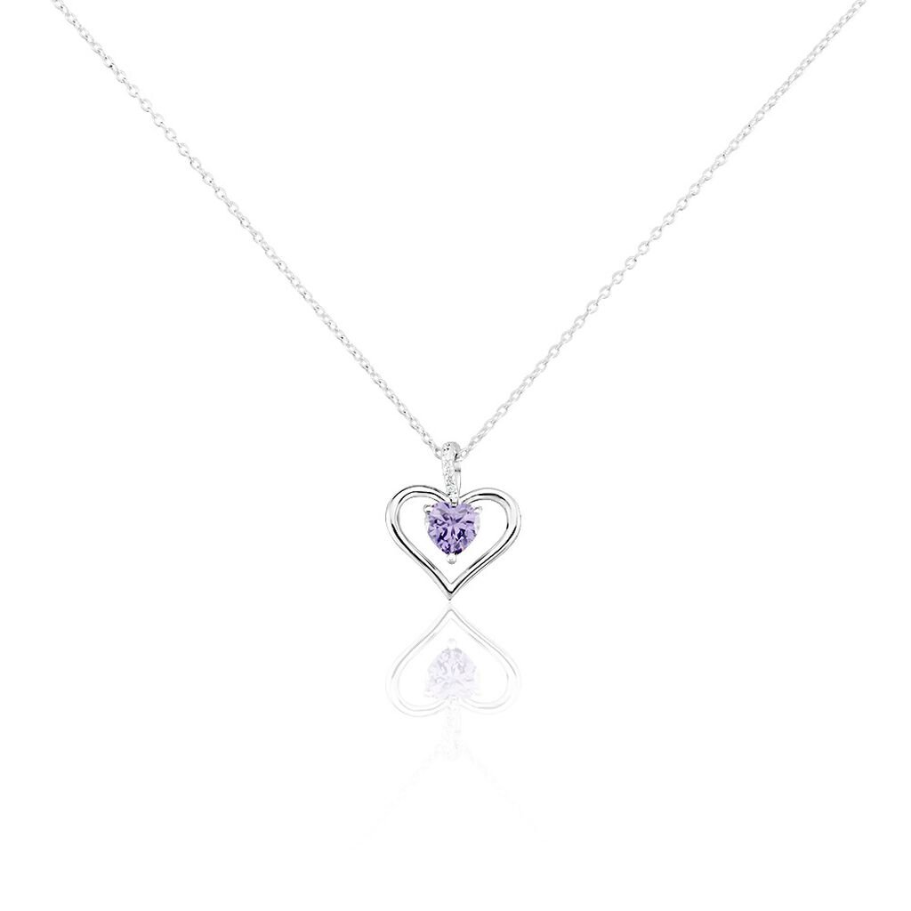🦚 ARIDA HERZ Damen Collier Silber 925 Zirkonia Violett 0,16 ct Herz B 1,2 mm, Collier mit Stein